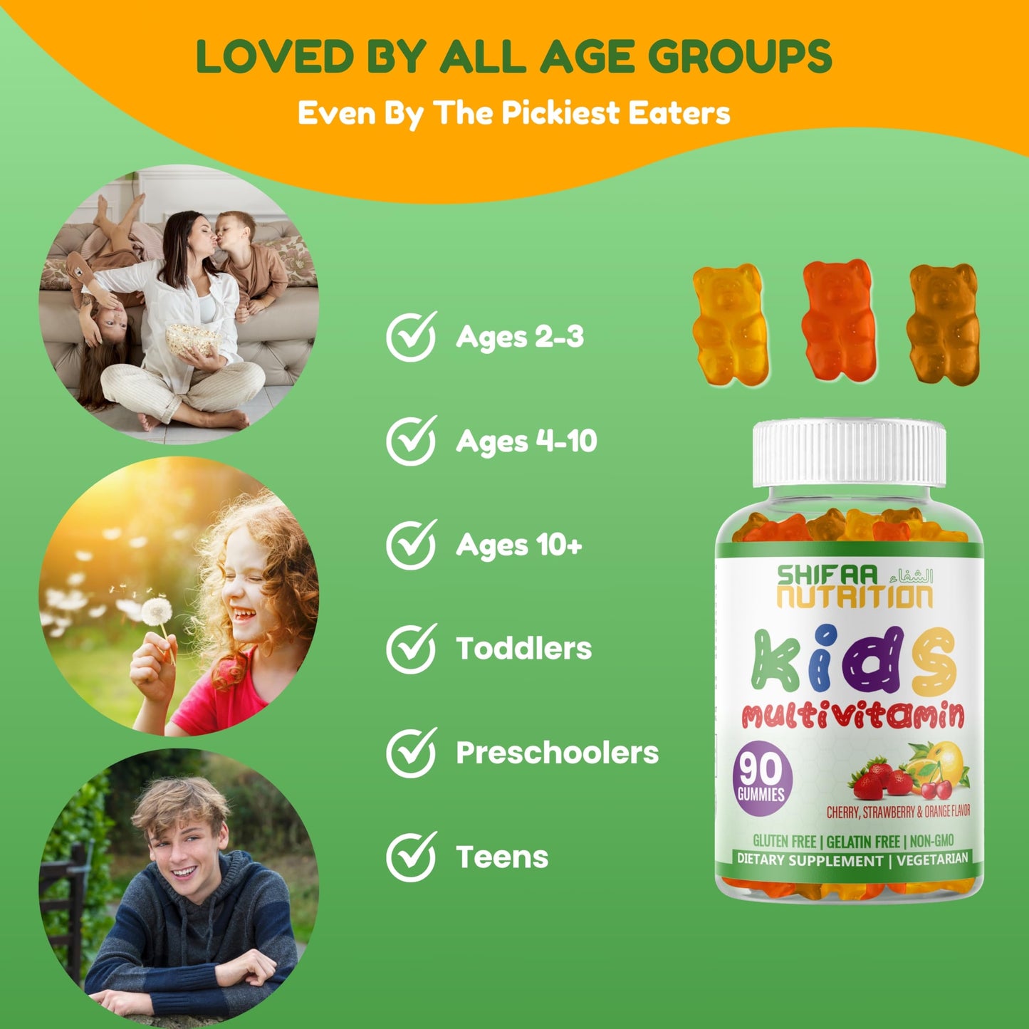 Varias edades disfrutando de las gomitas multivitaminas