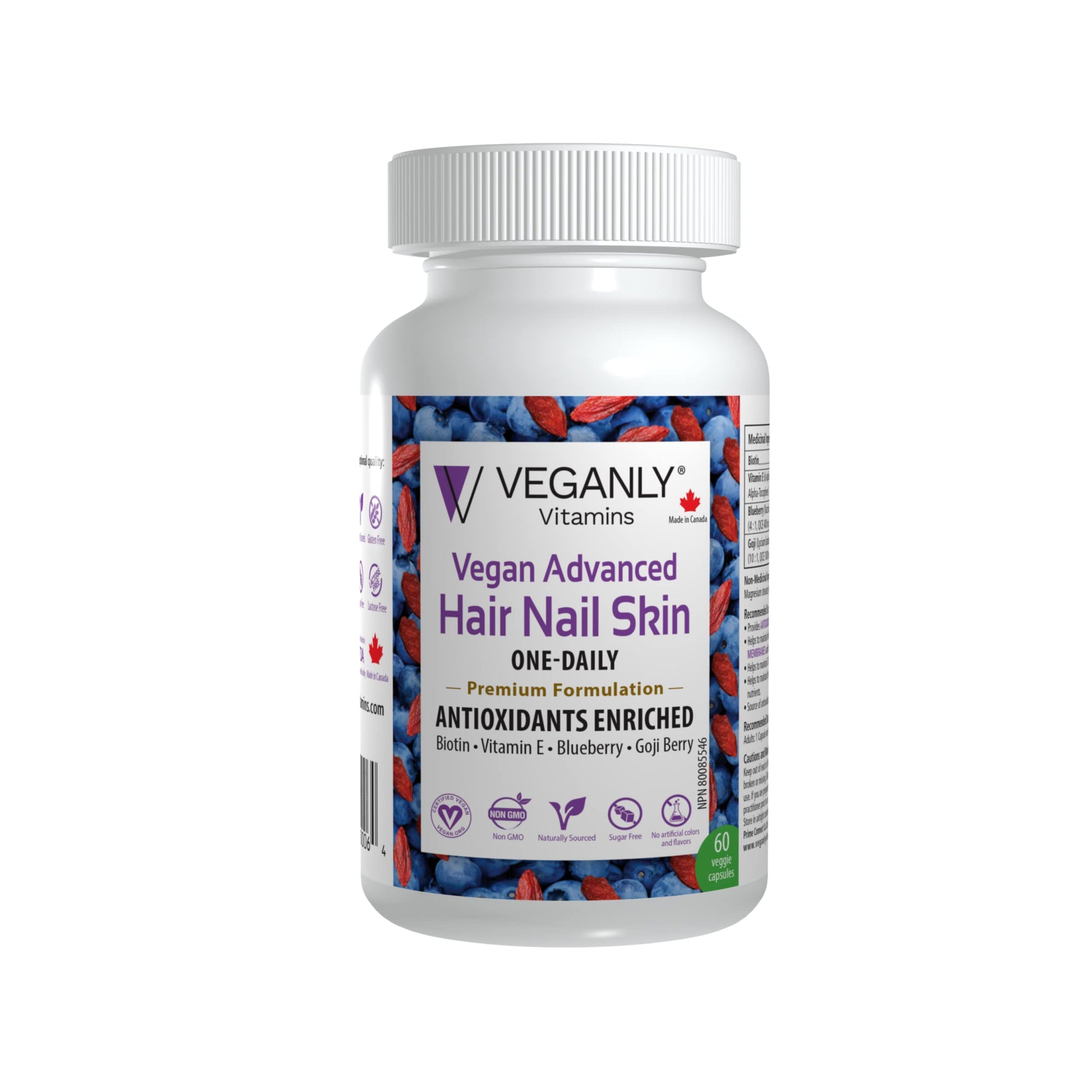 VEGANLY vitaminas veganas suplemento para cabello y uñas 60 cápsulas vegetales