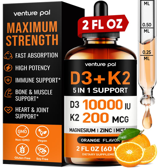 Venture Pal gotas líquidas vitamina d3 10000 ui y k2 botella frontal