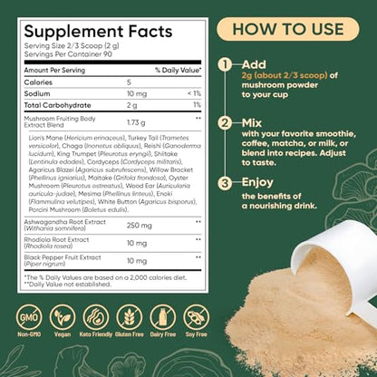 Venture Pal mezcla extracto hongos con Ashwagandha y Rhodiola