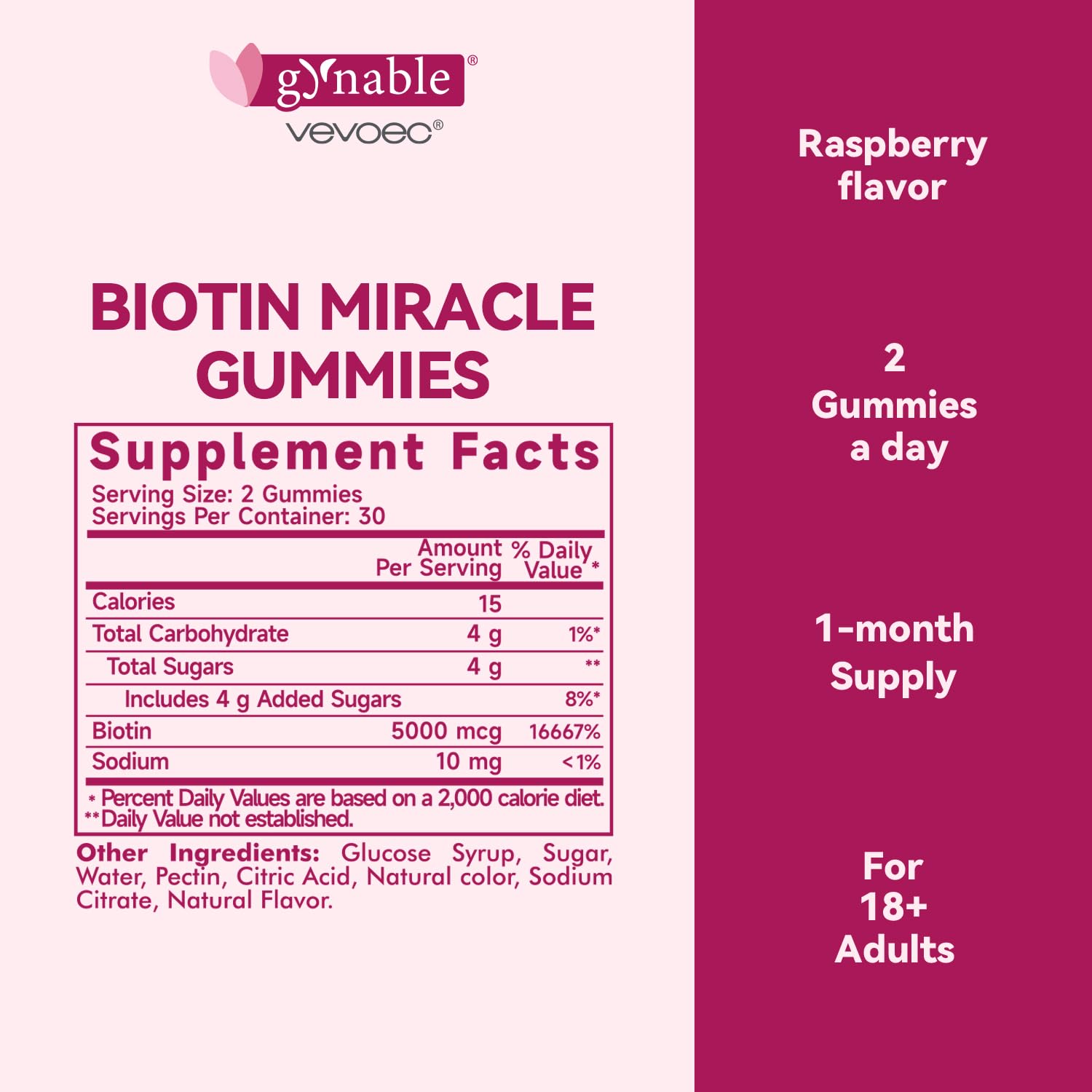 Frasco de gomitas sabor frambuesa biotina 5000 mcg