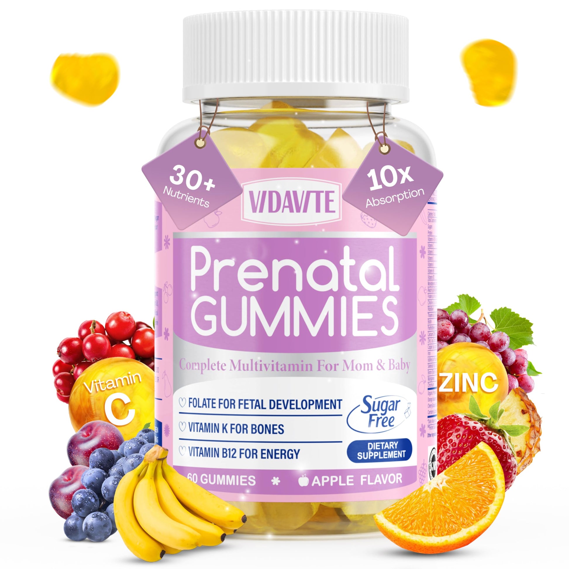 VIDAVITE gomitas prenatales sin azúcar sabor manzana para embarazadas