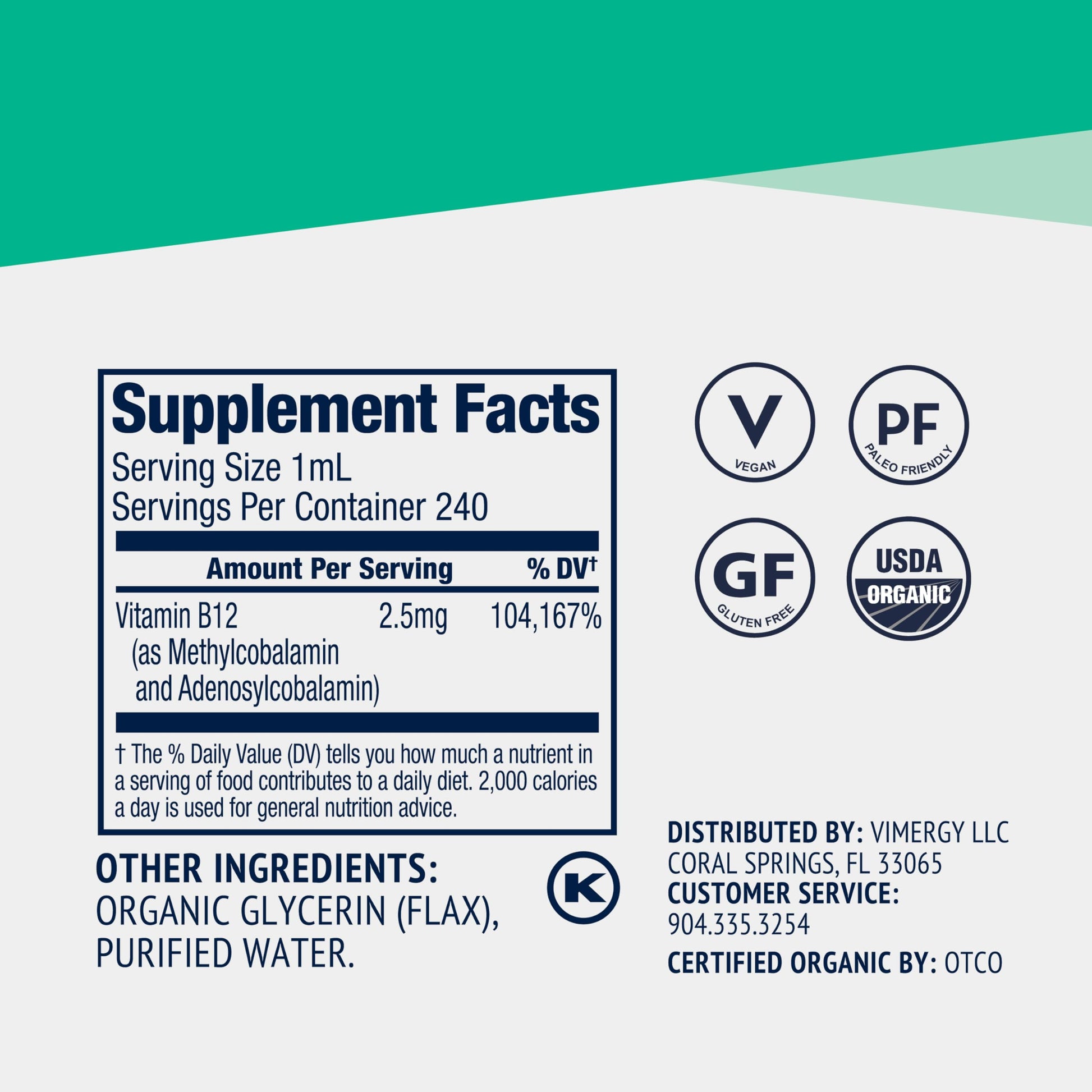 Vimergy caja paquete vitamina b12 líquida de alta potencia