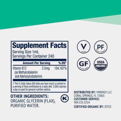 Vimergy caja paquete vitamina b12 líquida de alta potencia
