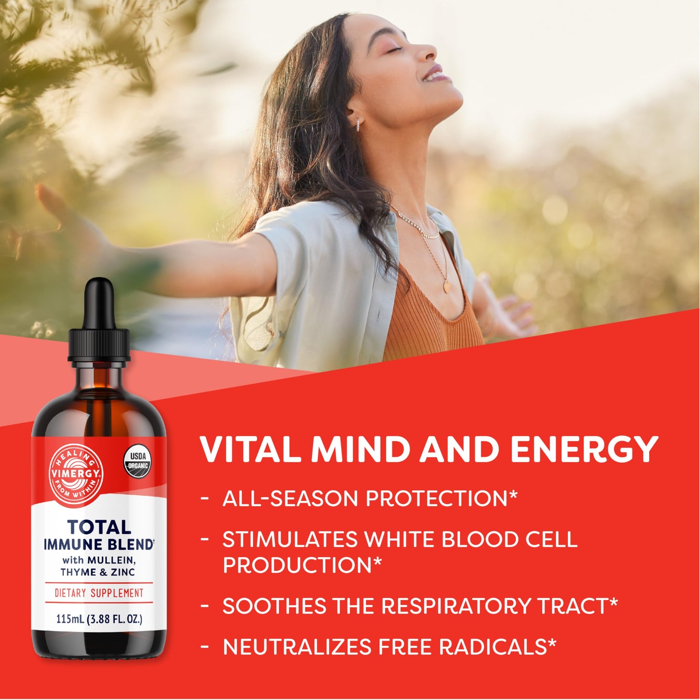 Vimergy mezcla inmunidad con zinc líquido y extractos botánicos