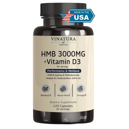 VINATURA suplemento HMB 3000mg y vitamina D3 120 cápsulas