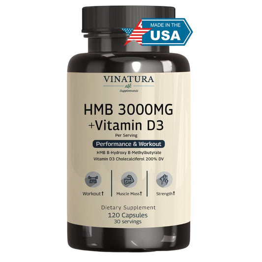 VINATURA suplemento HMB 3000mg y vitamina D3 120 cápsulas