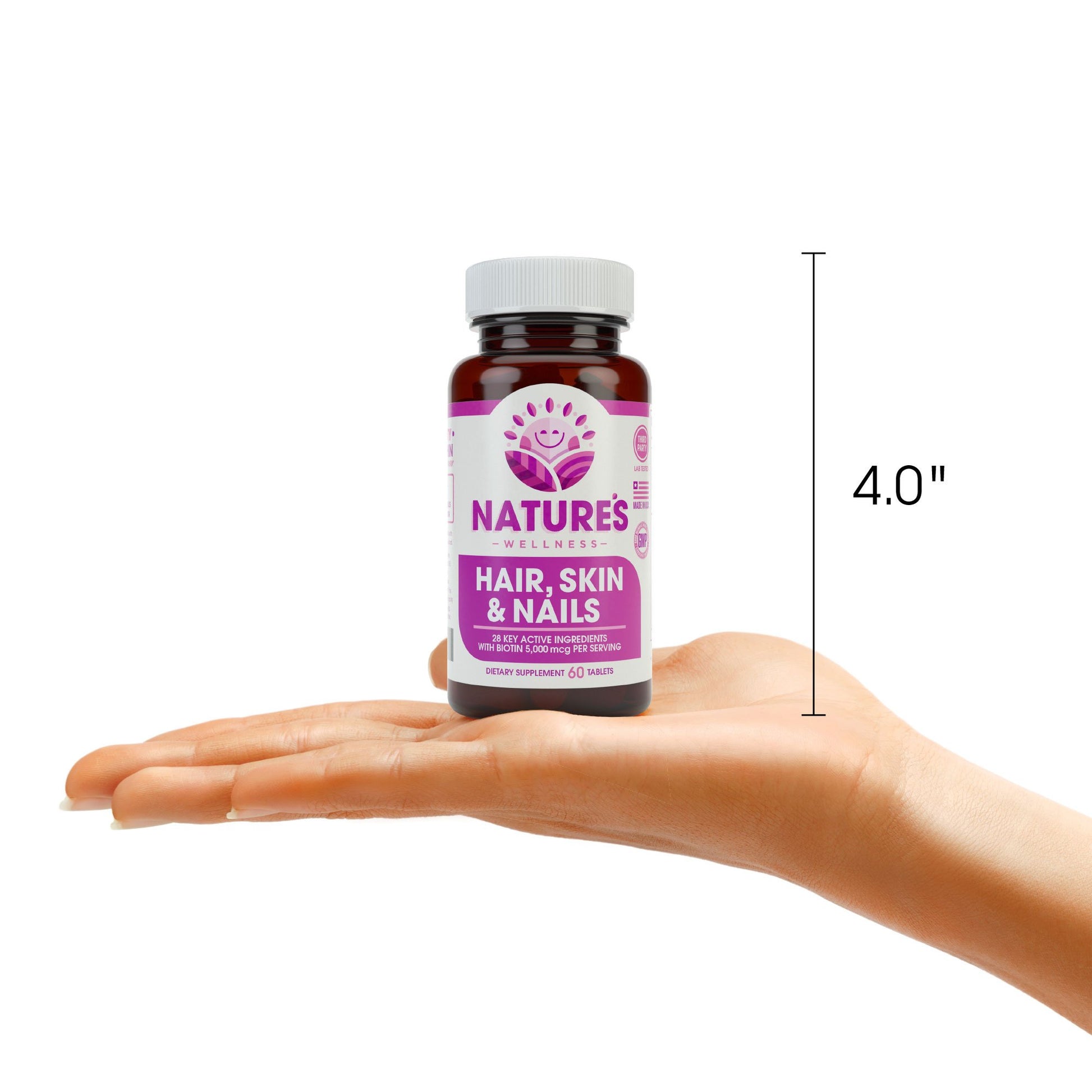 Visión lateral Natures Wellness para cabello piel y uñas