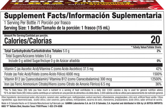 Vista delantera de Hierro Vital con vitaminas