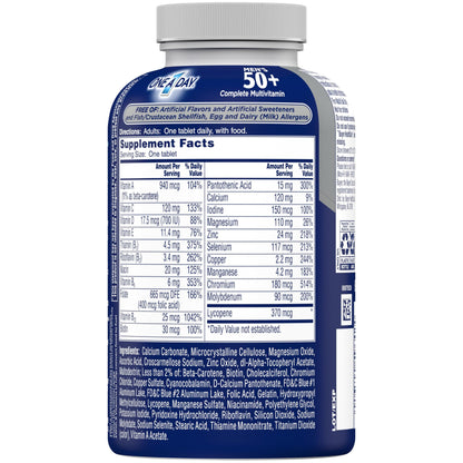 Vista detallada de ingredientes del multivitamínico ONE A DAY para hombres.