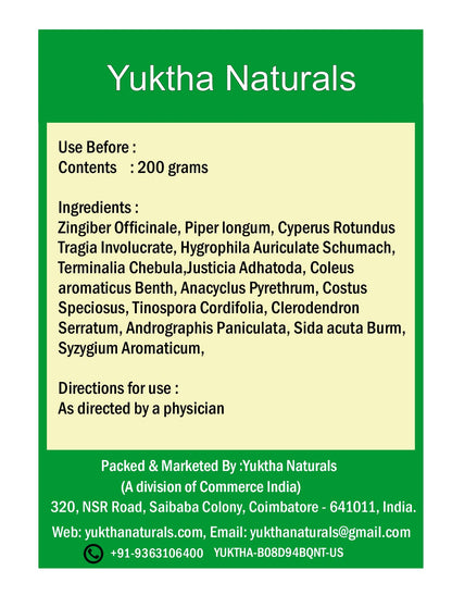 Vista detallada Yuktha Naturals Kaba Sura Kudineer, dosificación