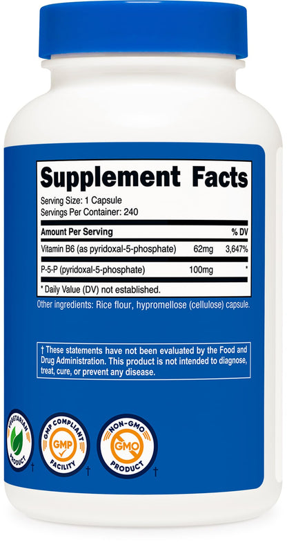 Vista de frasco Suplemento vitamina b6 p5p Nutricost