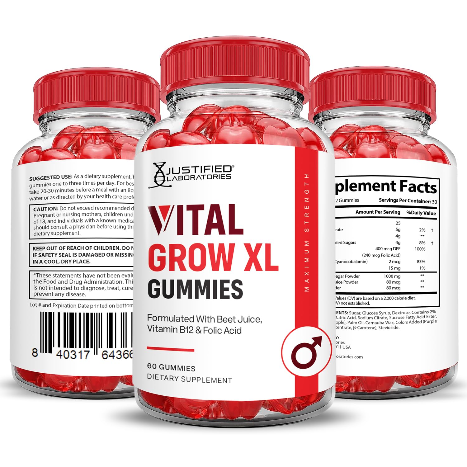 Vista frontal de Gomitas Vital Grow XL en mesa