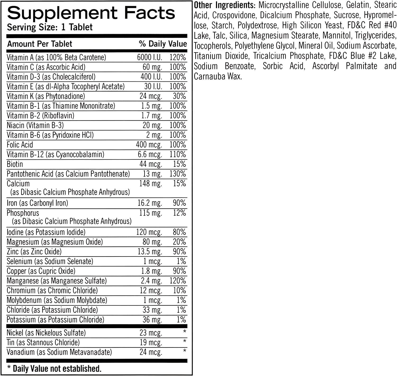 Vista frontal de las multivitaminas Geritol nutritivas