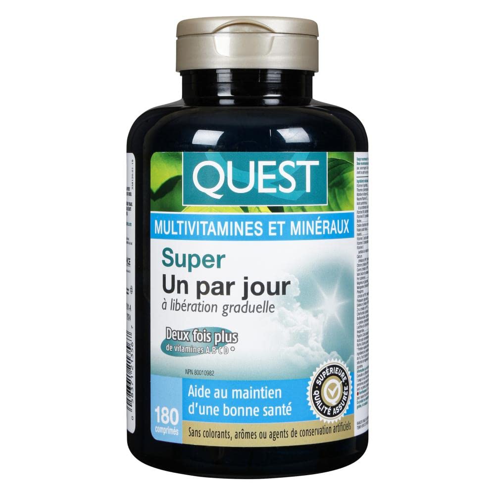 Vista frontal Quest multivitaminas tableta diaria