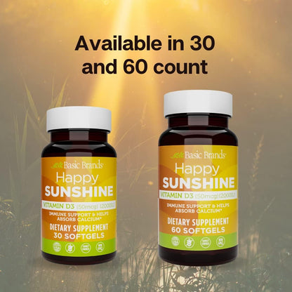 Vista frontal del suplemento vitamina D3 Basic Brands