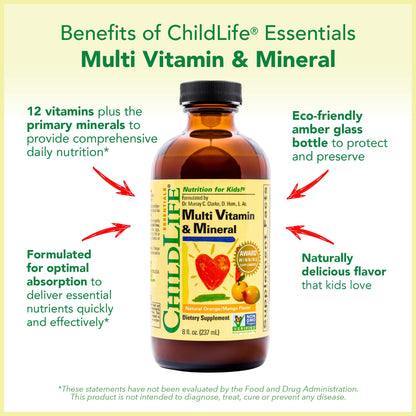 Vista lateral botella ChildLife Essentials multivitamínico niños
