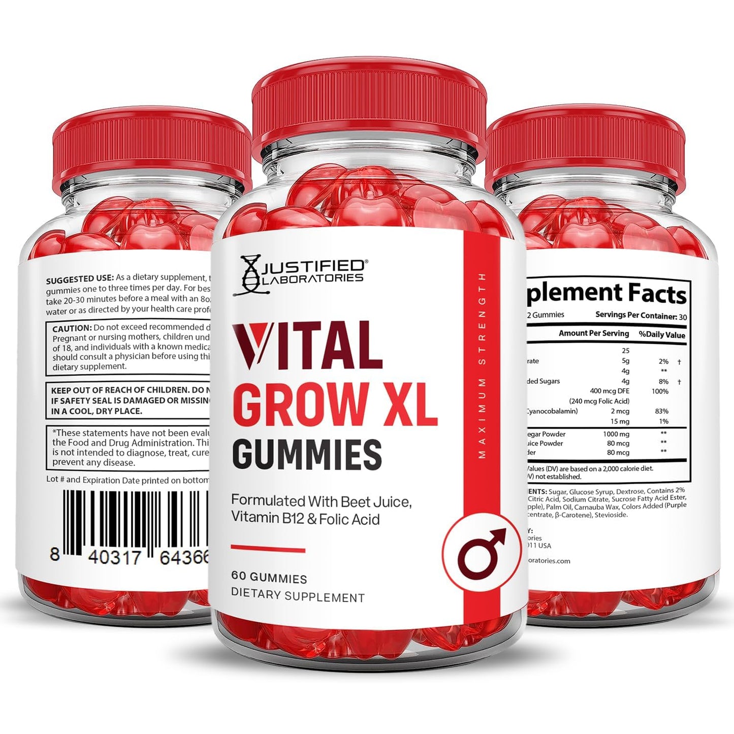 Vista lateral Botella de Gomitas Vital Grow XL