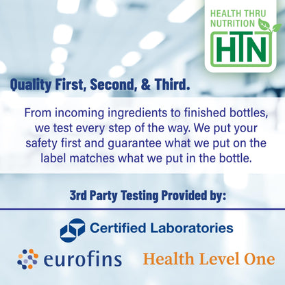 Vista lateral botella Health Thru Nutrition suplemento inositol