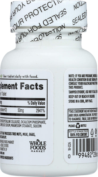 Vista lateral botella vitamina B6 365 Whole Foods Market