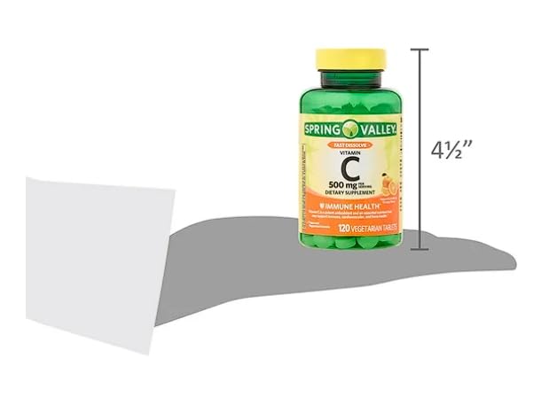 Vista lateral botella vitamina c rápida disolución Spring Valley