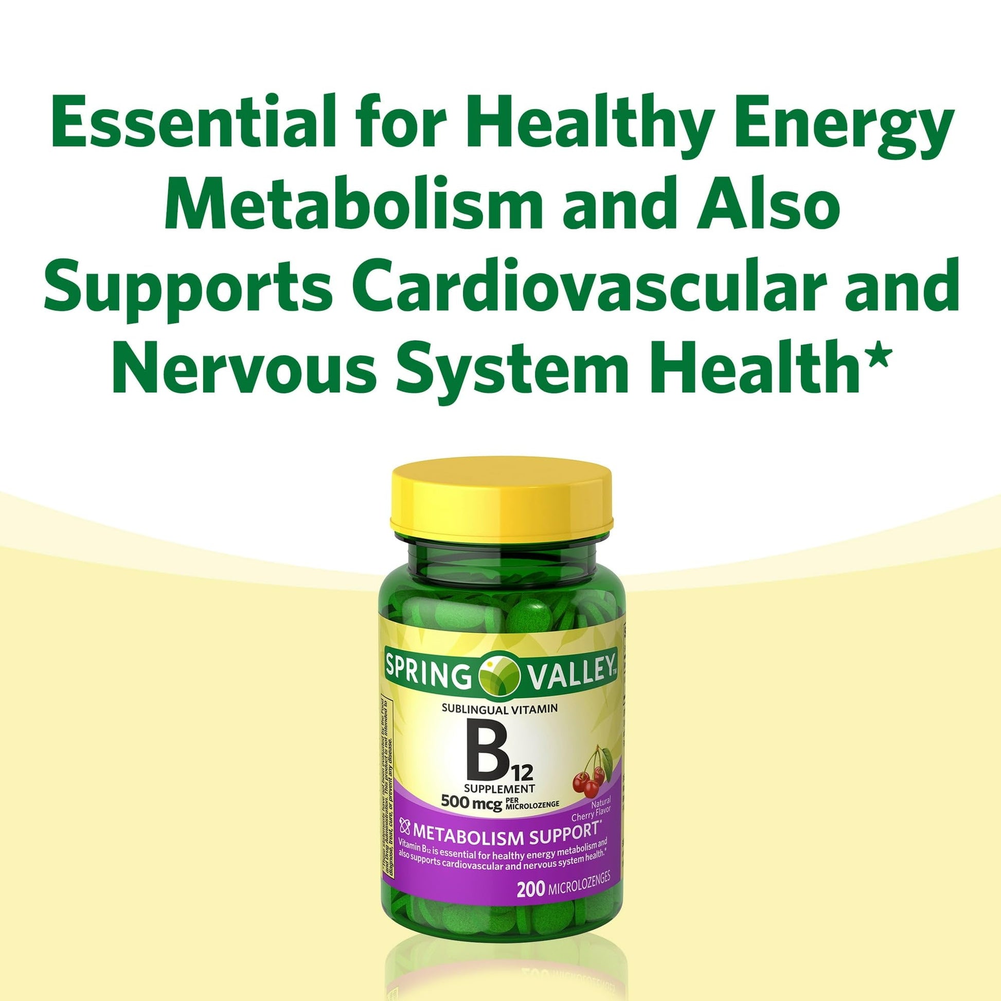 Vista lateral caja Spring Valley vitamina B12 sublingual
