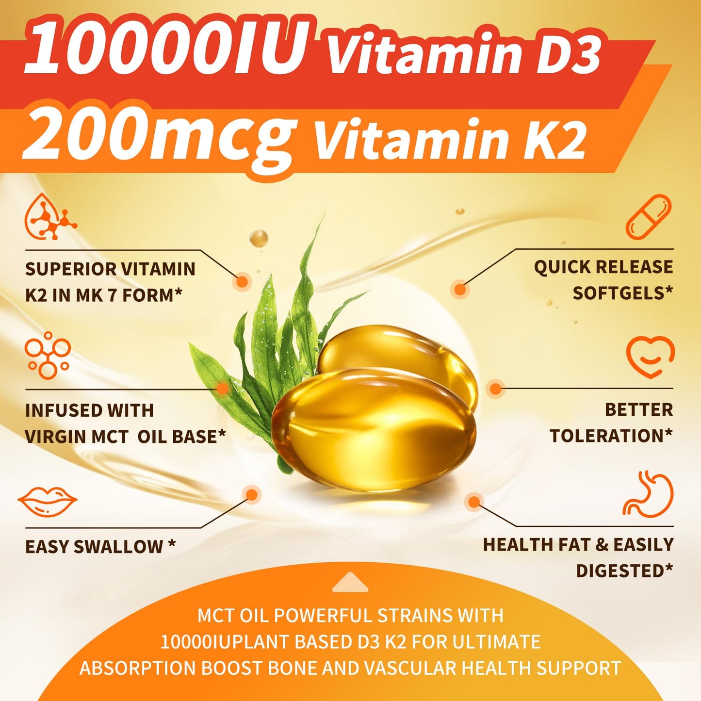 Vista lateral cápsulas vitaminicas complejo D3 y K2 con aceite de coco
