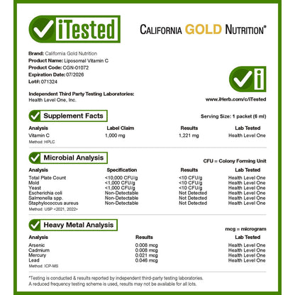 Vista lateral empaque California Gold Nutrition vitamina c