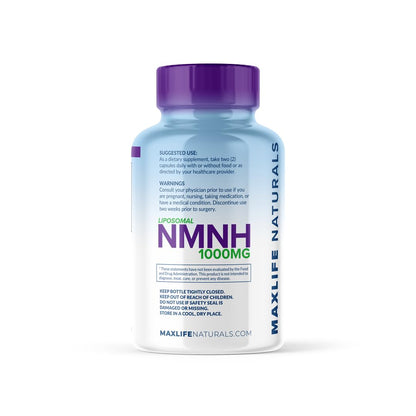 Vista lateral envase suplemento liposomal NMNH para anti envejecimiento