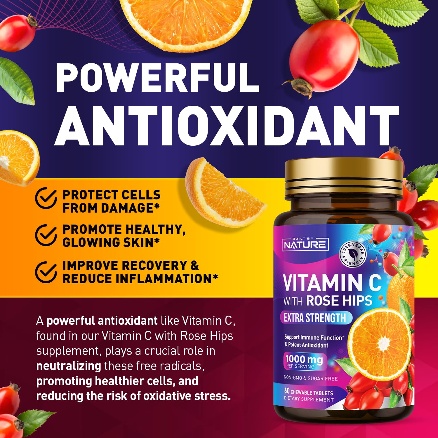 Vista lateral envase vitamina C masticable Built by Nature