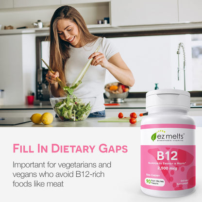 Vista lateral frasco EZ Melts vitamina B12 sublingual