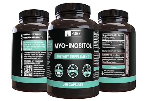 Vista lateral frasco Myo-Inositol suplemento puro