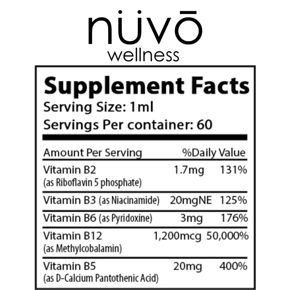 Vista lateral frasco vitamina B12 NUVO WELLNESS gotas líquidas
