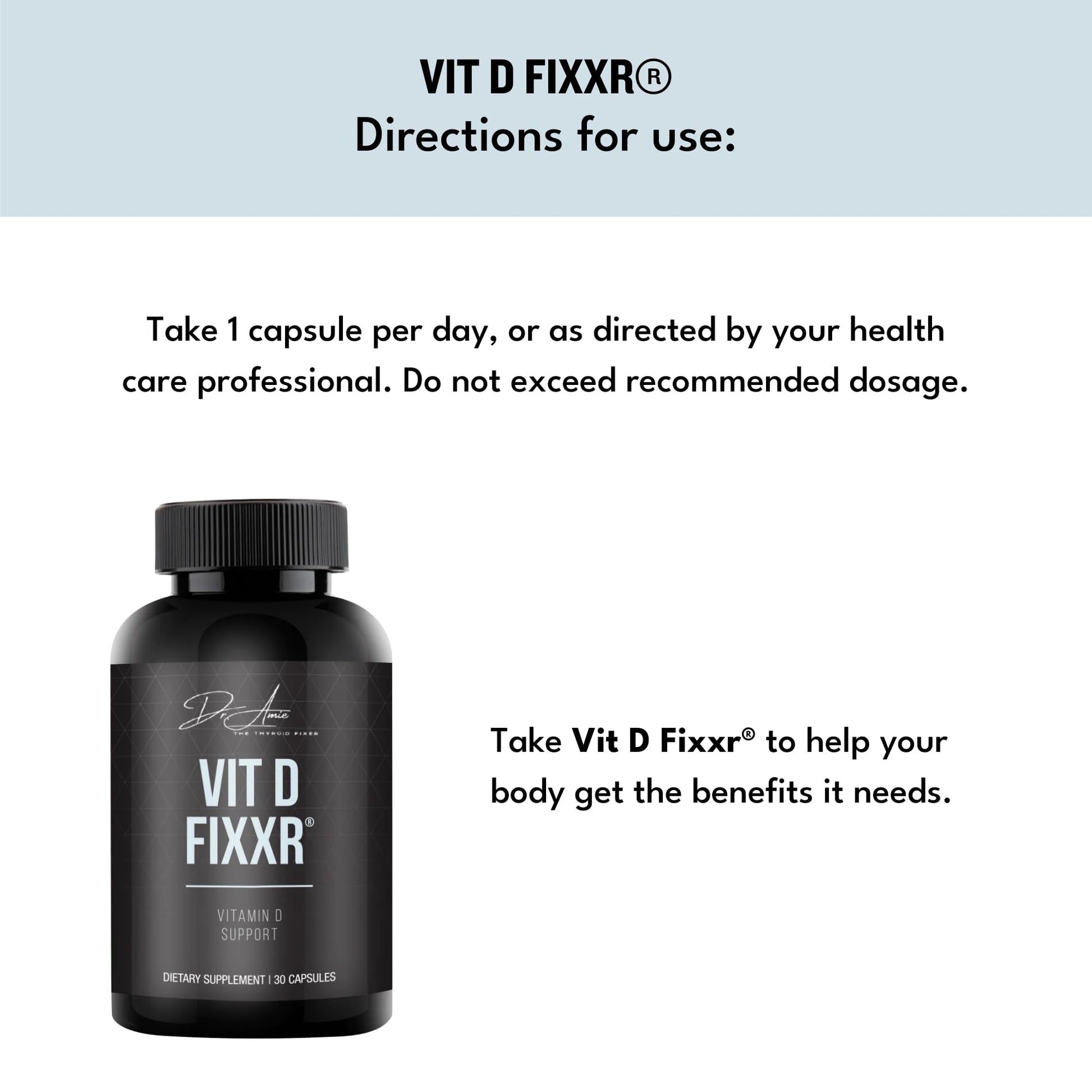 Vista lateral frasco Vitamina D alta potencia Fixxr
