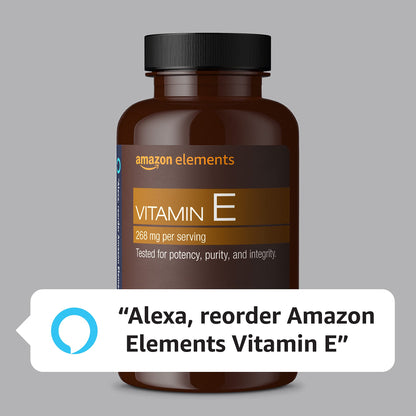 Vista lateral frasco vitamina E 400 UI Amazon Elements