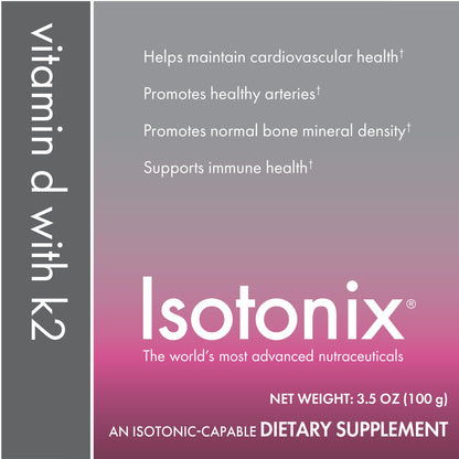 Vista lateral Isotonix vitamina D K2 magnesio
