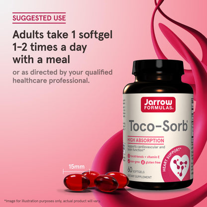Vista lateral Jarrow Formulas Toco-Sorb suplemento tocotrienol-vitamina E