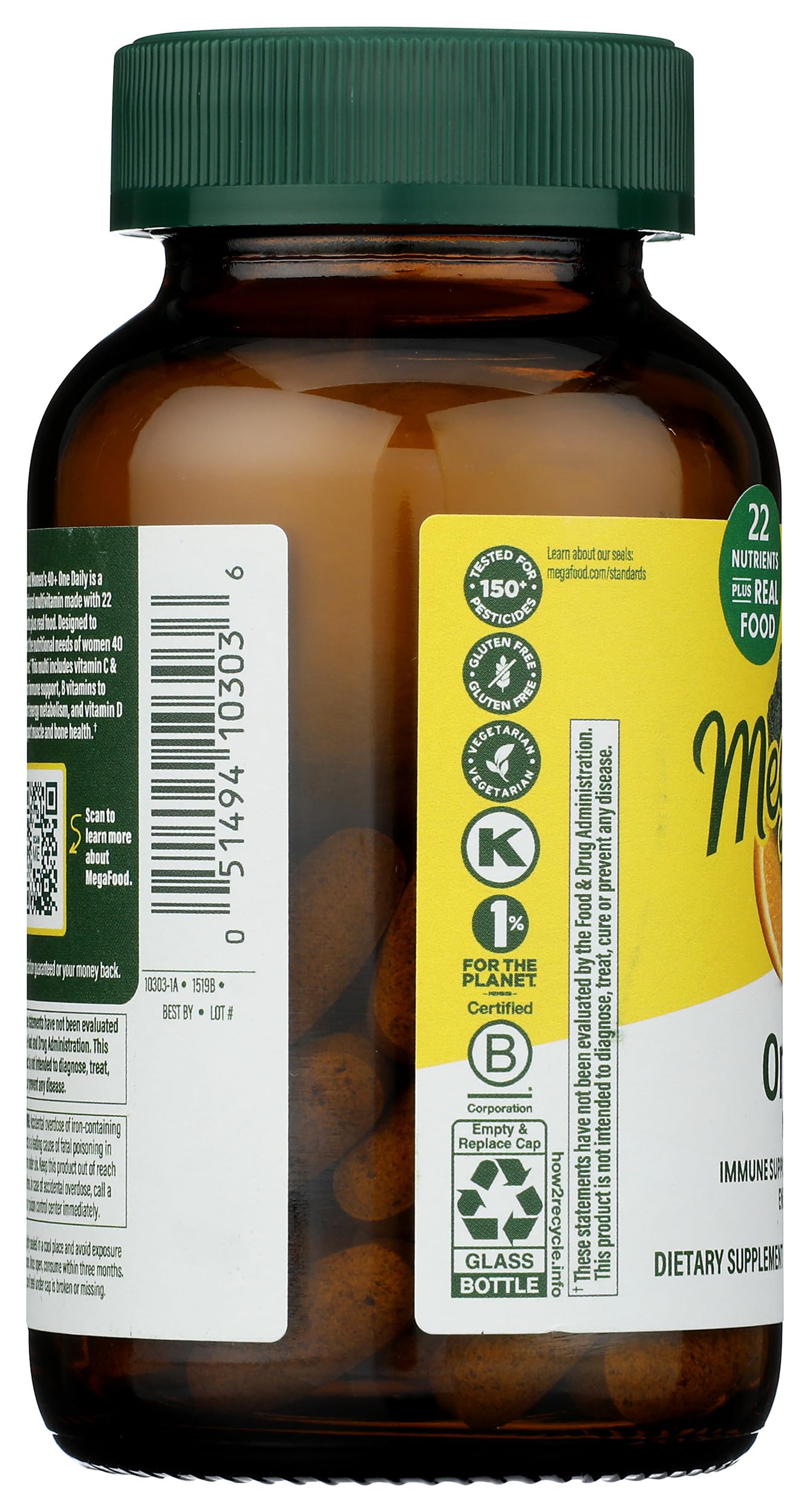 Vista lateral del frasco de multivitaminas MegaFood
