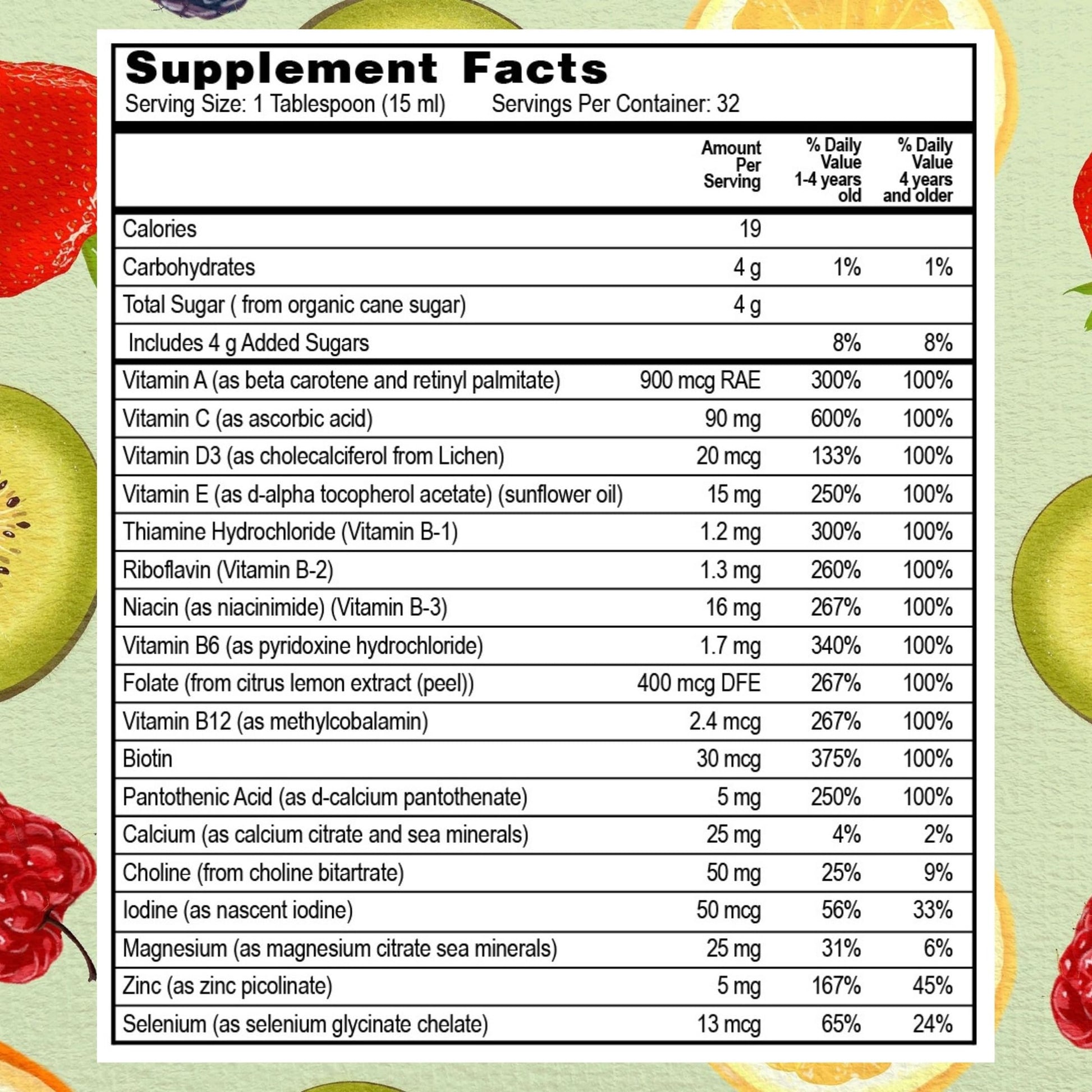 Vista lateral del multivitamínico Go Healthy Kids líquido