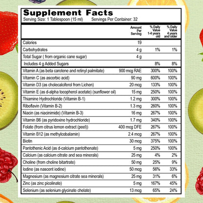 Vista lateral del multivitamínico Go Healthy Kids líquido