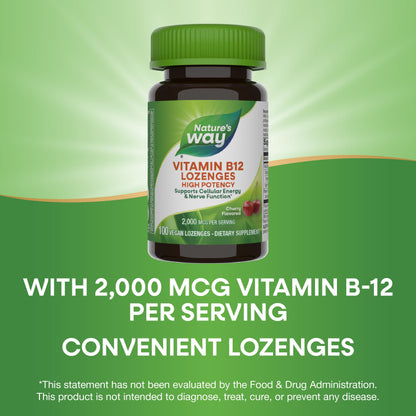 Vista lateral Nature's Way pastillas vitamina B12 200 unidades
