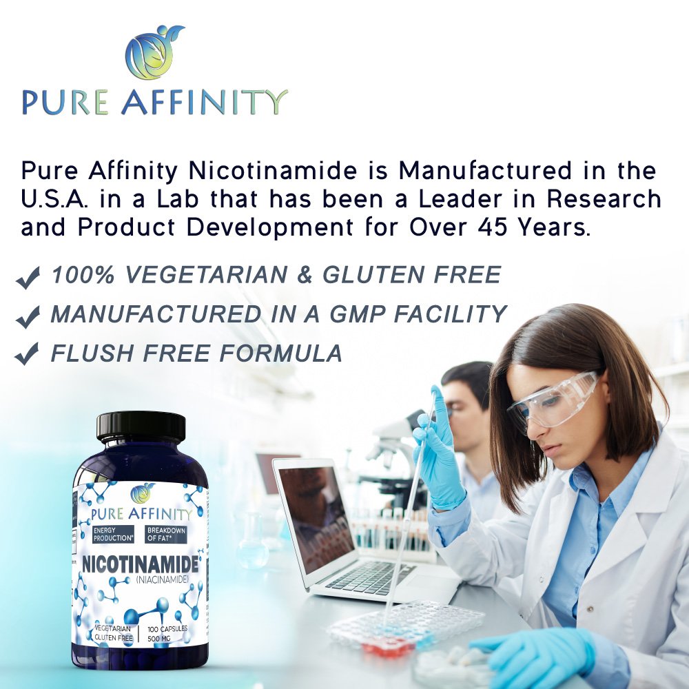 Vista lateral niacinamida pure affinity b3 500 mg 100 tablets