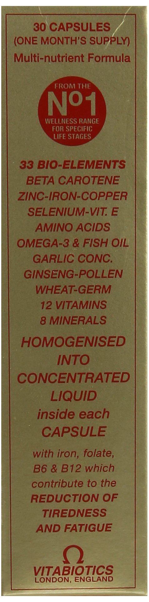 Vista lateral del paquete omega-h3 multivitaminas