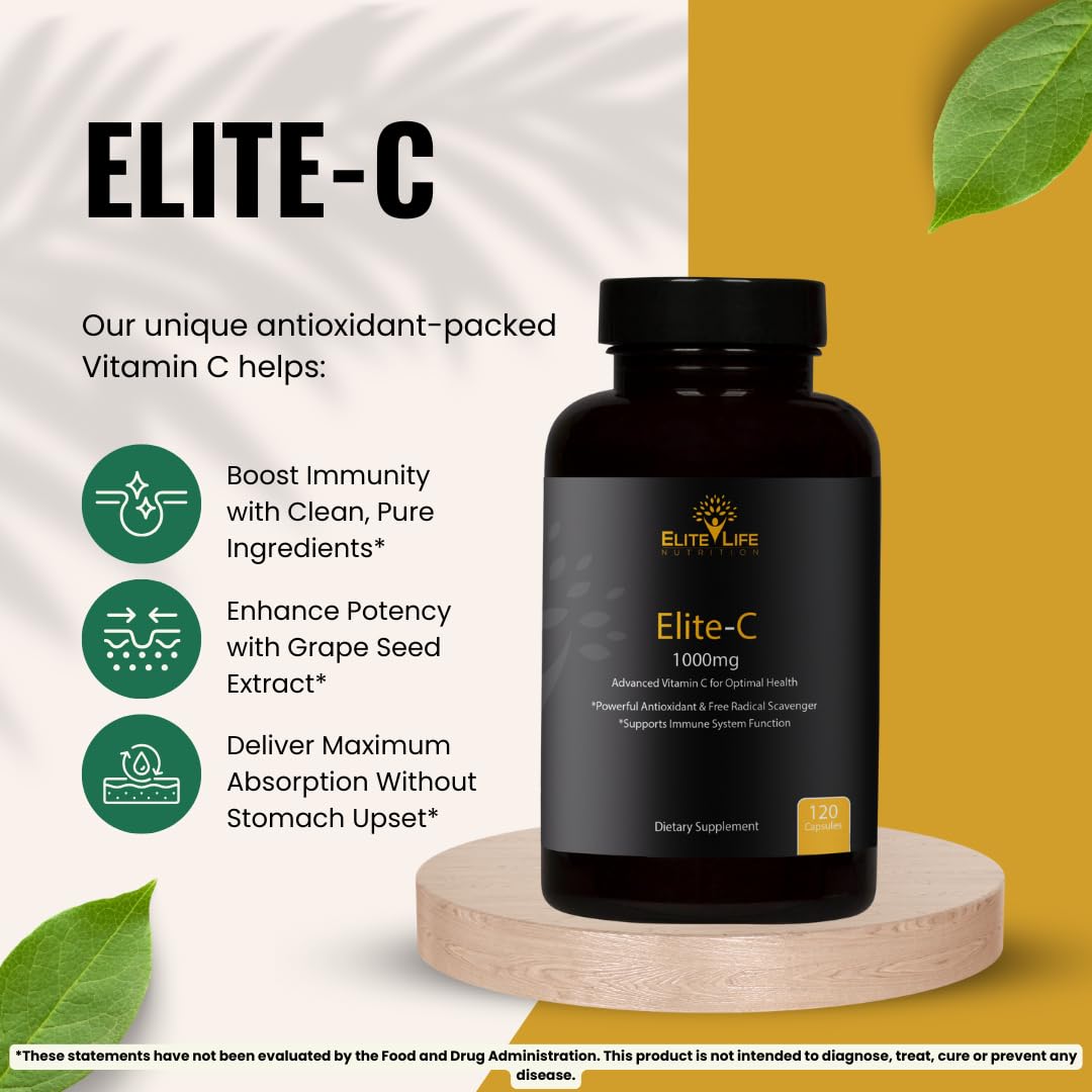 Vista lateral suplemento Elite-C Vitamina C 1000mg