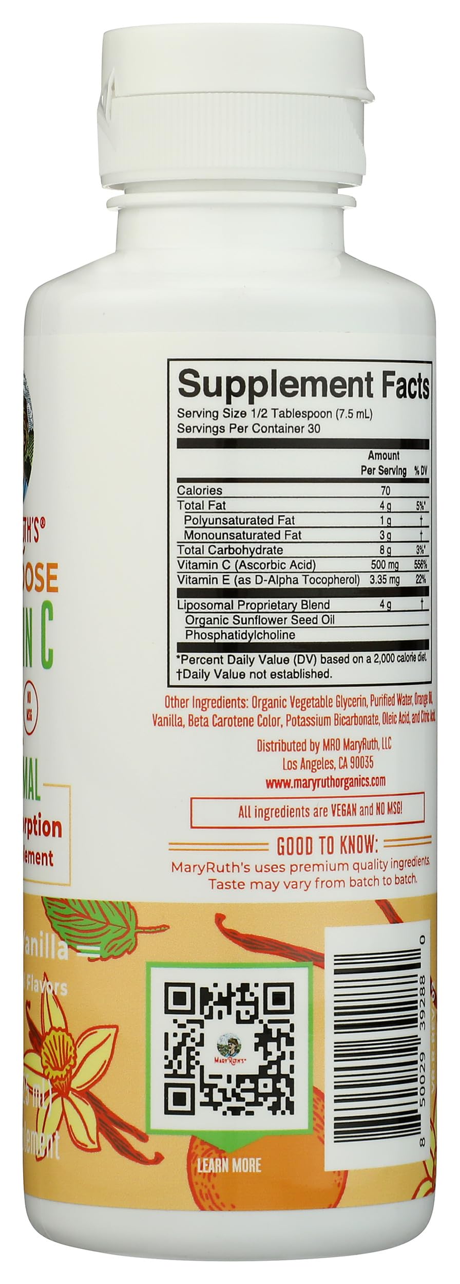 Vista lateral de vitamina C liposomal Mary Ruth