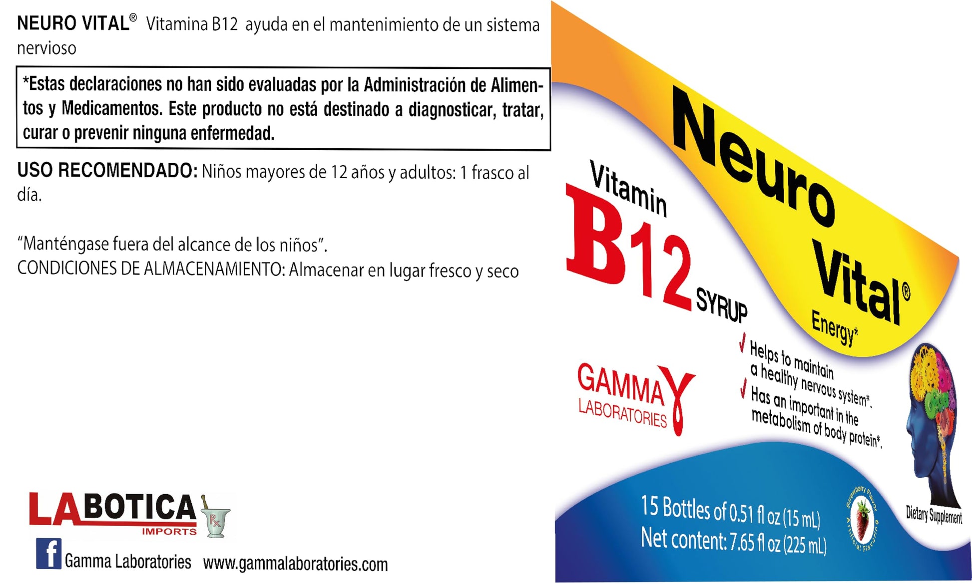 Vista de paquete Neuro Vital 15 botellas