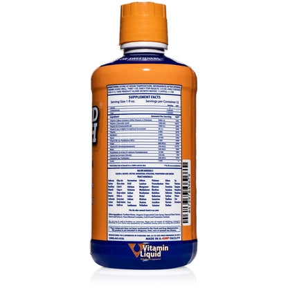 Vista posterior del multivitamínico líquido 3 Second Health.