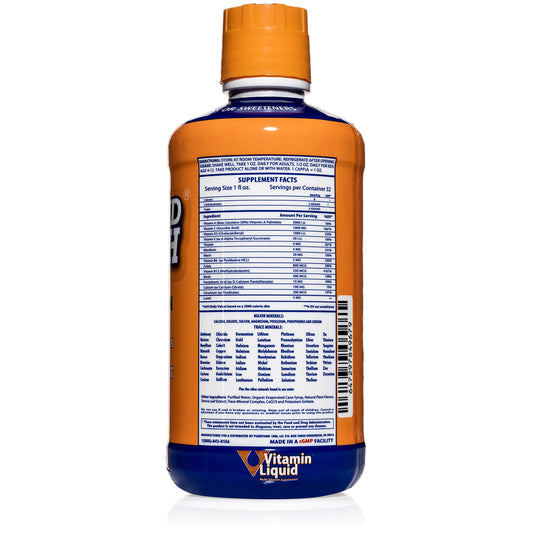 Vista posterior del multivitamínico líquido 3 Second Health.