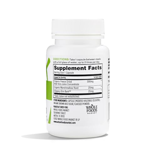 Vista posterior del suplemento Aloe Vera Plus + de Whole Foods