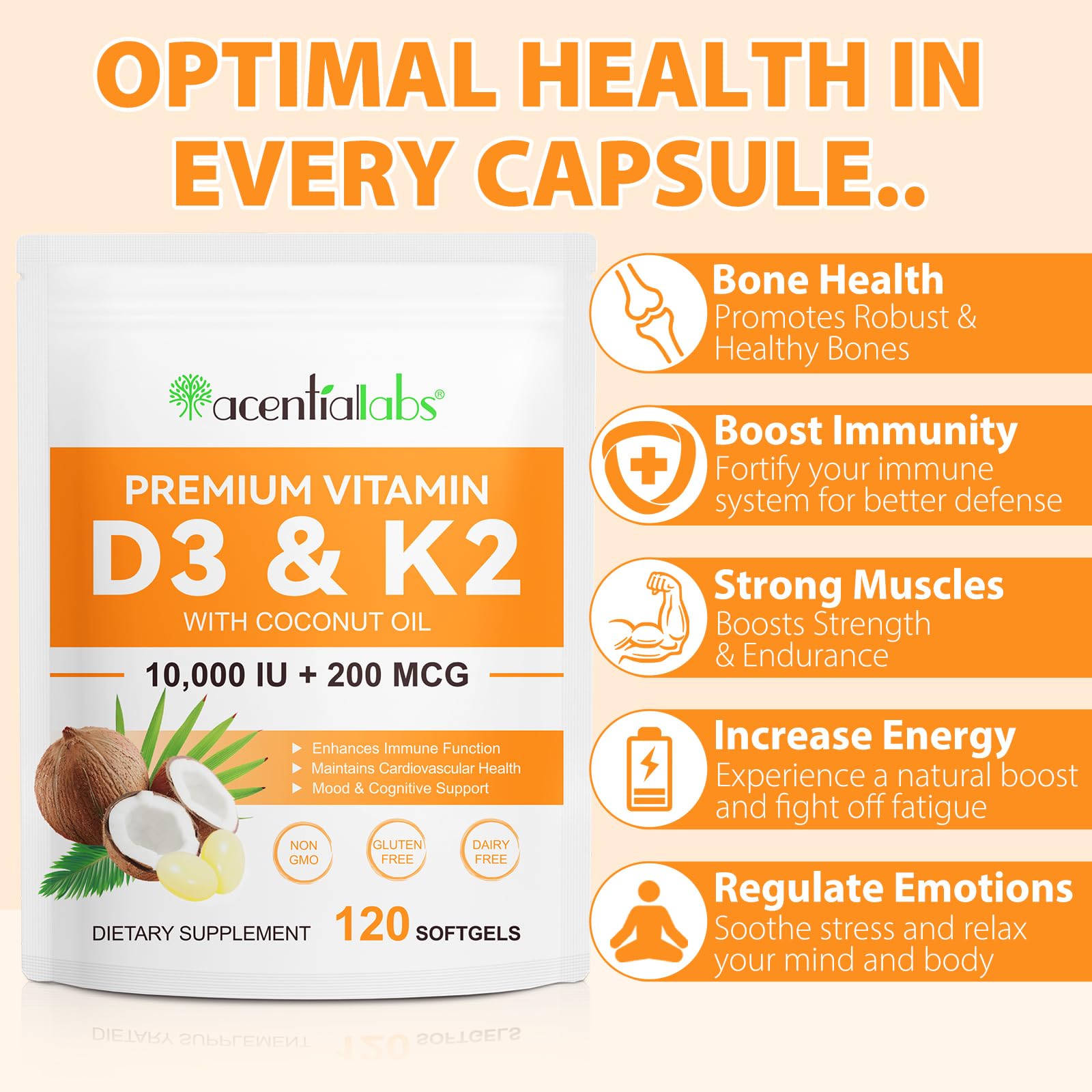 vista superior cápsulas vitamina d3 k2 flasture